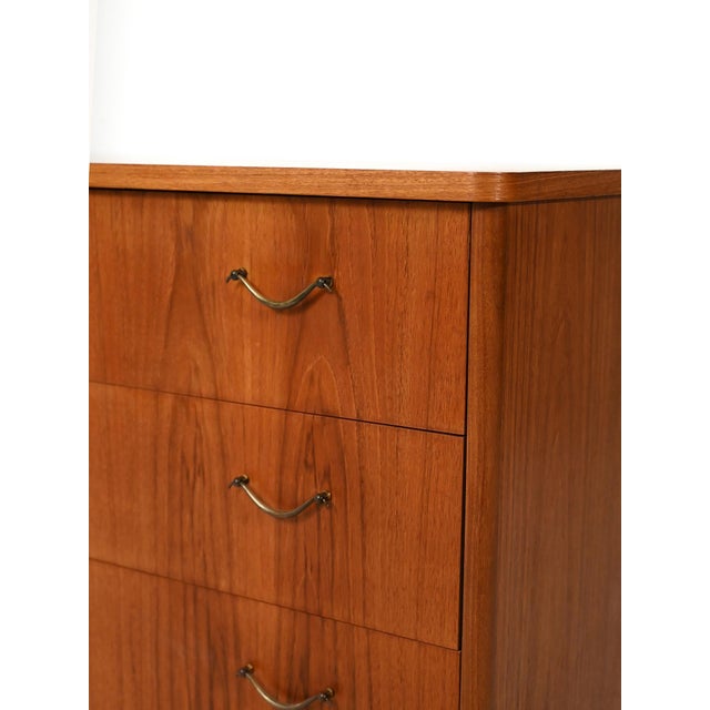 Brown Scandinavian Teak Chest of Drawers with Brass Inserts, 1950s For Sale - Image 8 of 10