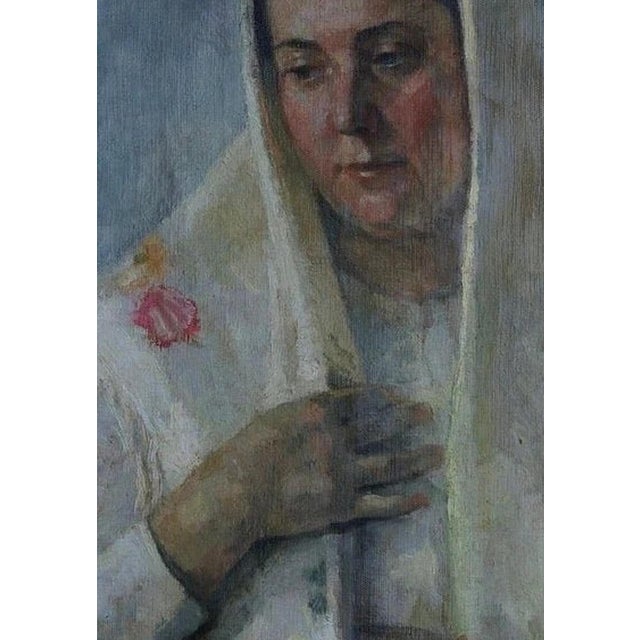 Antique Oil Painting: Young Girl Portrait, Ukrainian Art, 1970s 70-50 For Sale - Image 4 of 6