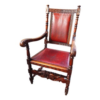 Ornately Hand Carved English 19th Century Antique Mahogany Chair For Sale