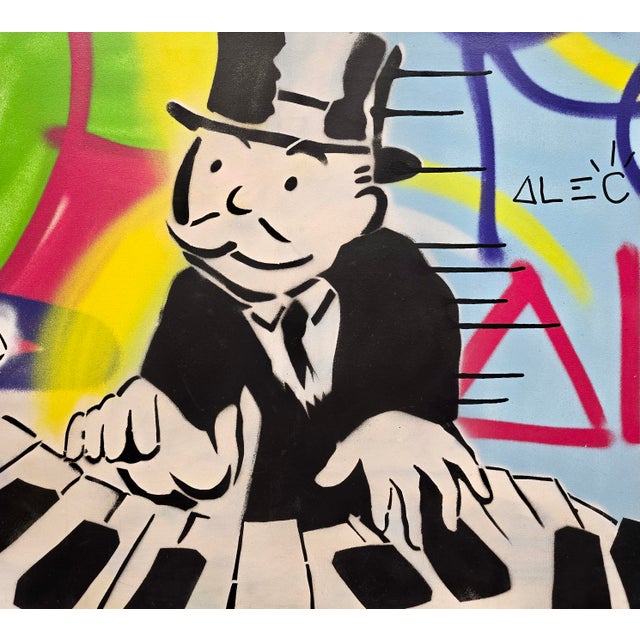 2010s Alec Monopoly "Mr. Monopoly Playing the Piano" 2010 Painting on Canvas For Sale - Image 5 of 11