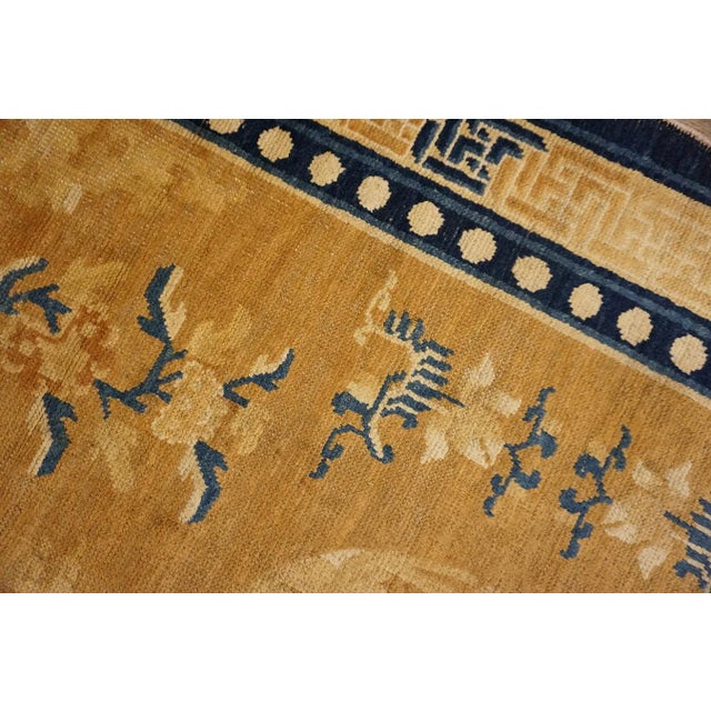 1800s Yellow Gold Medallion Antique Chinese Ningxia Carpet 4'10" X 6'10" Knotted Pile Wool Rug For Sale - Image 9 of 10