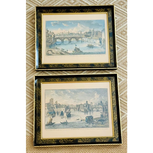 Vintage pair- two prints with views of Rome in fabulous gold and black frames. These frames are fabulous! These measure...