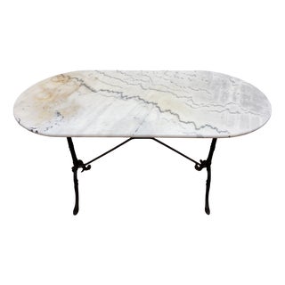 Oval Bistro Table with Marble Top and Cast Iron Base, 1925 For Sale