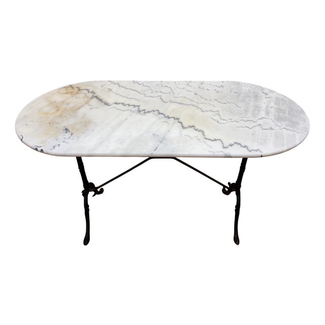 Oval Bistro Table with Marble Top and Cast Iron Base, 1925 For Sale