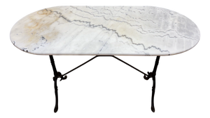 Oval Bistro Table with Marble Top and Cast Iron Base, 1925