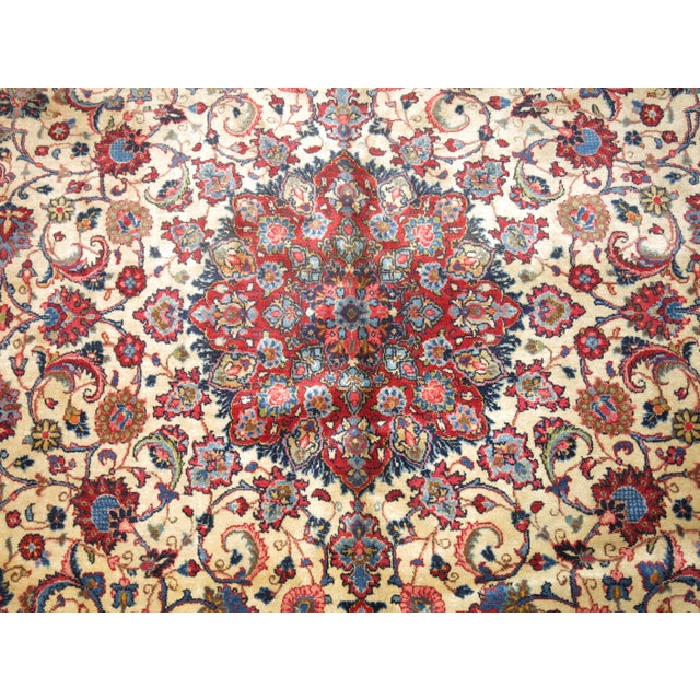 This superbly crafted, elegant vintage room size floral from the lesser-known Giassabad sub-style of Sarouk rugs offers an...