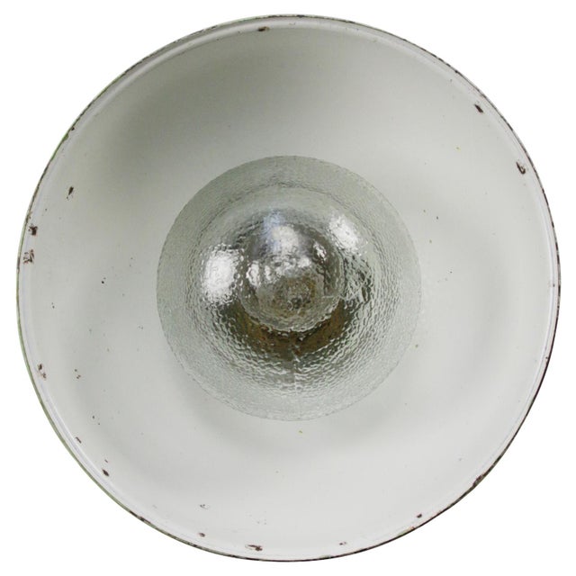 Vintage Brass and Enamel Pendant Light with Frosted Glass For Sale - Image 6 of 8