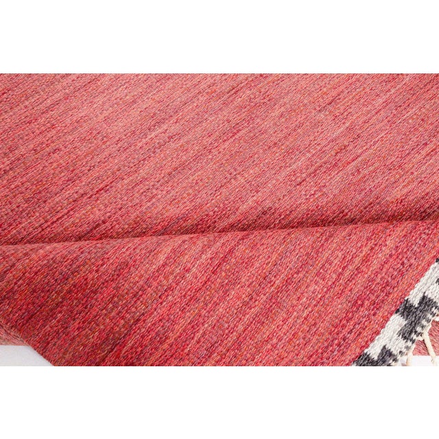 Doris Leslie Blau Scandinavian Vintage Abstract Brick Red Flatweave Wool Carpet For Sale - Image 9 of 9