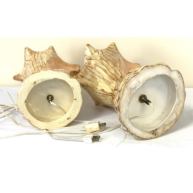 Vintage Ceramic Conch Shell Table Lamps C1986- A Pair For Sale - Image 17 of 18