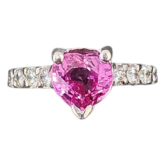 0.60 Ct Natural Pink Sapphire & Diamond Ring, Size 4.5 For Sale