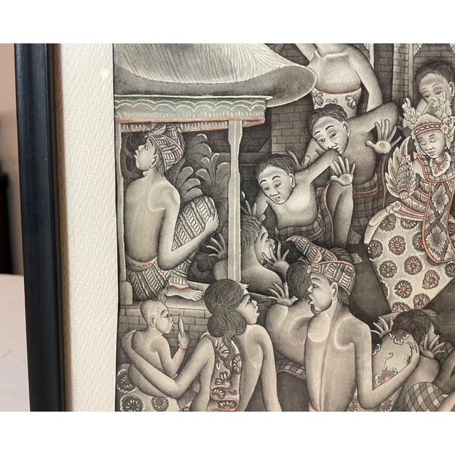 Vintage Original Balinese Ubud Indonesian Figural Landscape Watercolor Painting For Sale In New York - Image 6 of 10