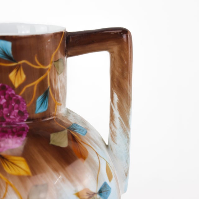Antique Hand-Painted Hydrangea Pitcher With Rustic Floral Design For Sale In New York - Image 6 of 9