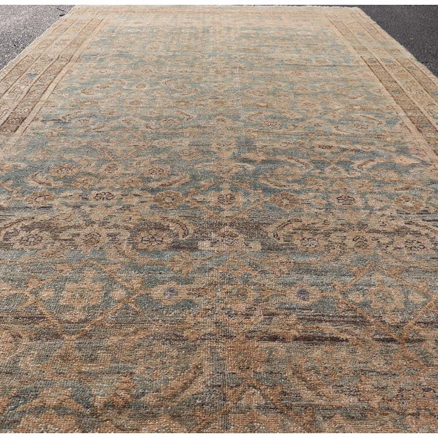 Tribal Antique Persian Hamadan Gallery Rug With Soft Blue Field and Allover Design For Sale - Image 3 of 13
