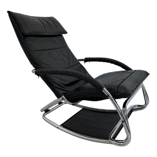 Leather Rocking Chair by Jochen Hoffman, 1980s For Sale