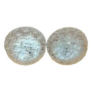 Clear Murano Glass 'Woven Rope' Flushmount Chandeliers/ Pendants - a Pair For Sale