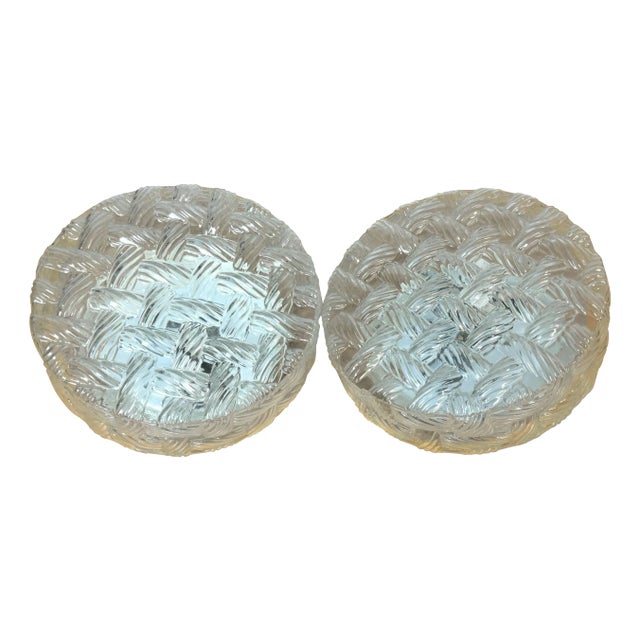 Clear Murano Glass 'Woven Rope' Flushmount Chandeliers/ Pendants - a Pair For Sale