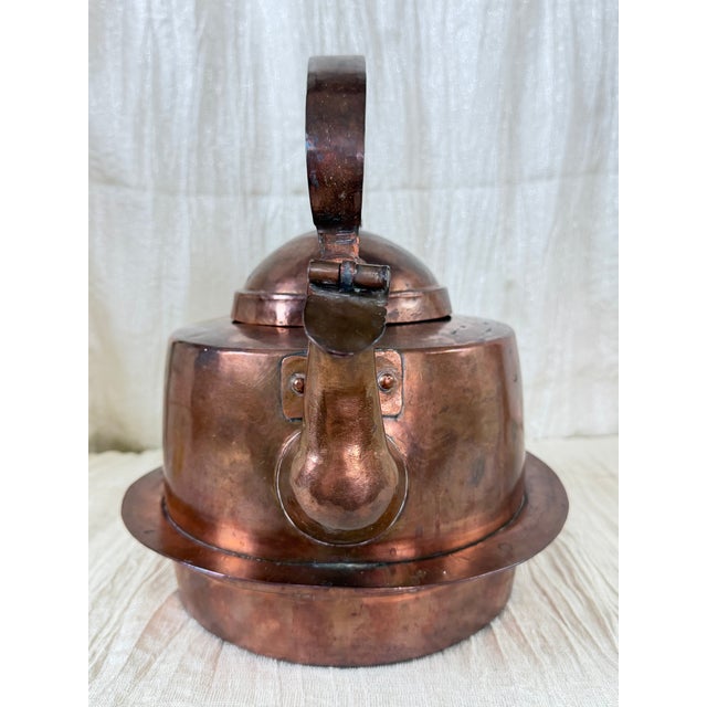 19th-Century Hand-Hammered All-Copper Kettle With Hinged Spout Cover For Sale - Image 9 of 12