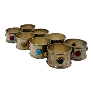 MCM Silver and Gemstone Napkins, Set of 8, Made in India For Sale