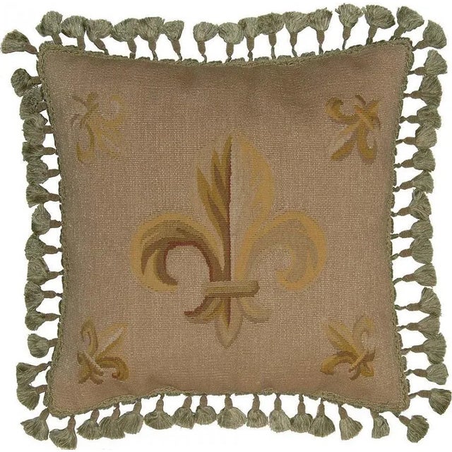 Overall measurements (inches) 20H x 20W x 4D. The bold Fleur de Lis on this handsome new handwoven Aubusson throw pillow...