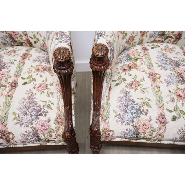 Off-white Pair of Georgian Revival Mahogany Library Lounge Chairs, C. 1925–1945 For Sale - Image 8 of 12