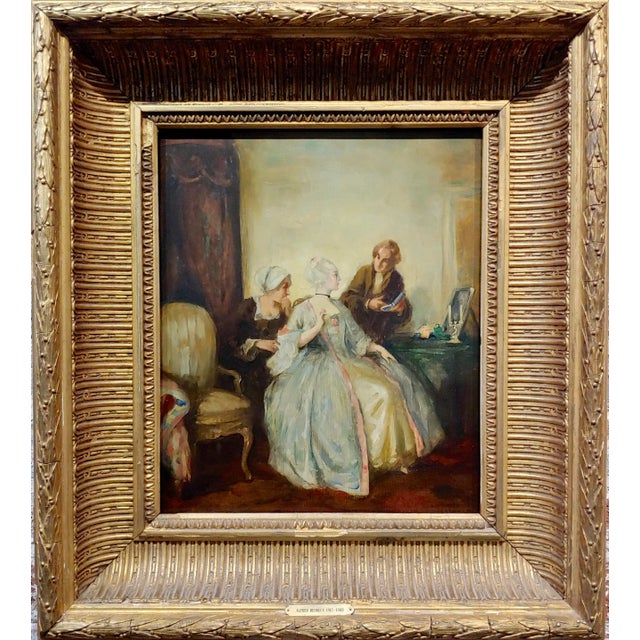 Alfred De Dreux 19th century Elegant Woman in a French Interior -Oil painting oil painting on panel -Signed frame size 20...
