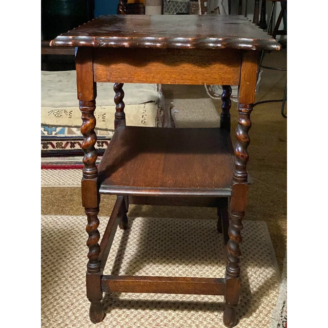 1930s English Barley Twist 2 Tier Scalloped Side Table For Sale - Image 6 of 12
