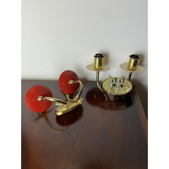 1950s Brass and Colored Aluminum Wall Lamps, Italy, 1950s, Set of 2 For Sale - Image 5 of 12