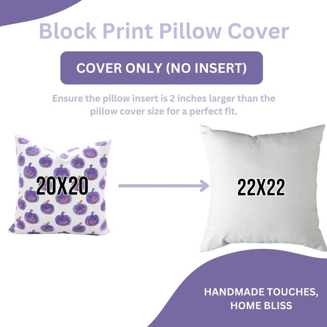 Fabdivine Halloween Pumpkin Block Print Pillow Cover Handmade Cotton Throw Cushion for Festive Home Décor Size-16x16 For Sale - Image 6 of 6