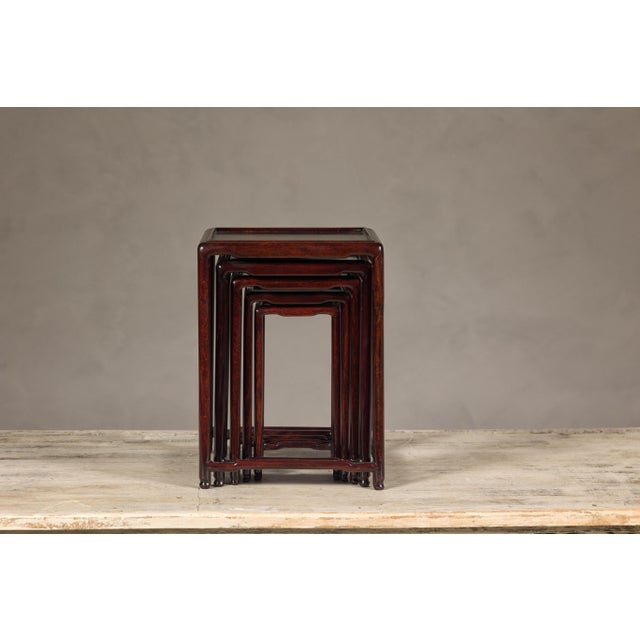 Small Size Rosewood Nesting Tables with Humpback Stretchers - Set of 5 For Sale In New York - Image 6 of 12