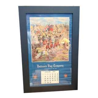 Rare 1956 Hudson’s Bay Company Calendar Framed Canadian Historical Print For Sale