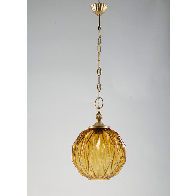 Gold Chandelier in Faceted Amber Glass from Targetti Sankey, Italy, 1980 For Sale - Image 8 of 15