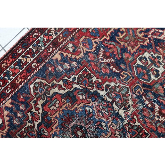 Textile 1920s, Antique Persian Hamadan Rug, Distressed Geometric Medallion, 4 X 6 For Sale - Image 7 of 11