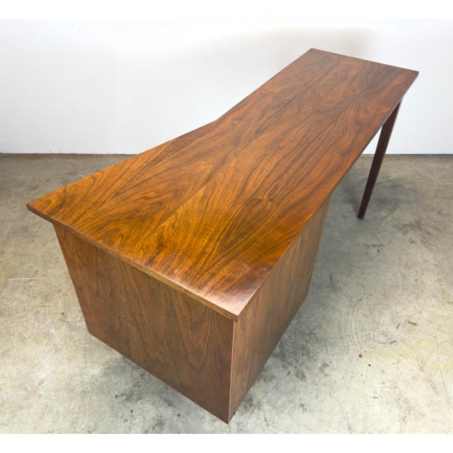 Mid Century Modern Walnut Tambour Door Writing Desk & Chair Trapezoidal Top For Sale - Image 10 of 12