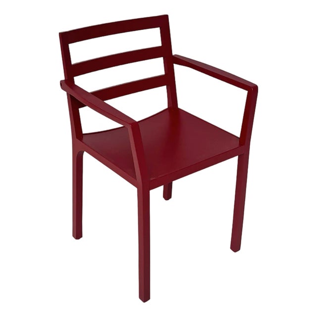 Italian Modern Armchair in Burgundy Varnished Wood, 1980s For Sale