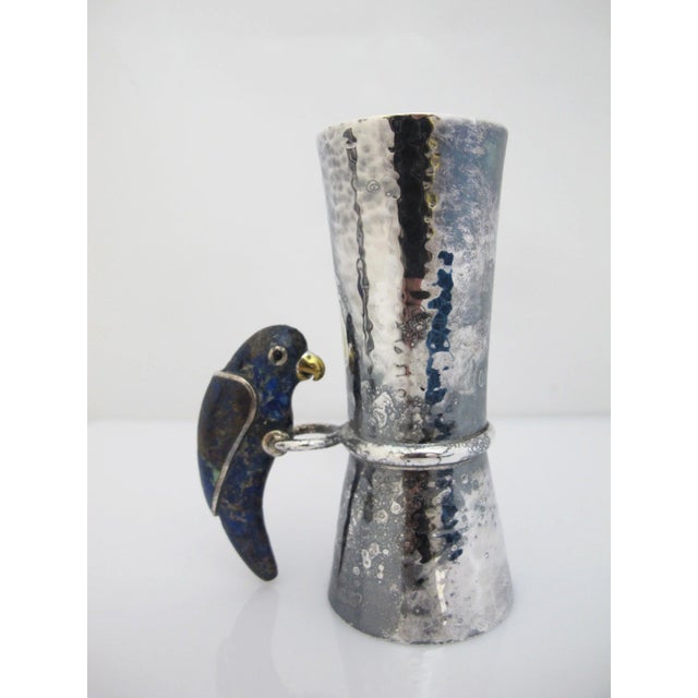 Los Castillo Taxco Mexico Silver Lapis Lazuli Parrot Double Jigger Shot Pair For Sale - Image 11 of 13