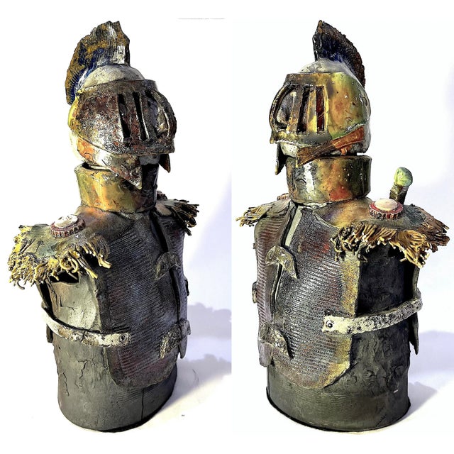 Ceramic 1980's Brutalist Raku Glazed Studio Pottery - Dark Knight Bust - For Sale - Image 7 of 12