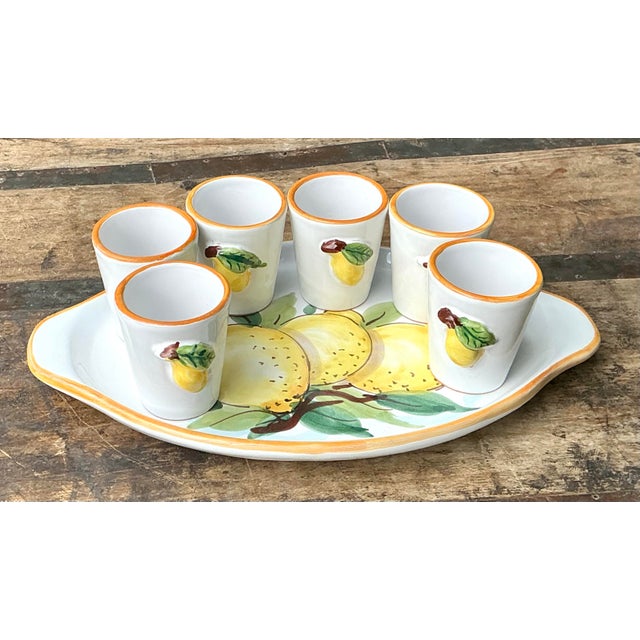 Yellow Vintage Italian Glazed Ceramic Limoncello Set For Sale - Image 8 of 12