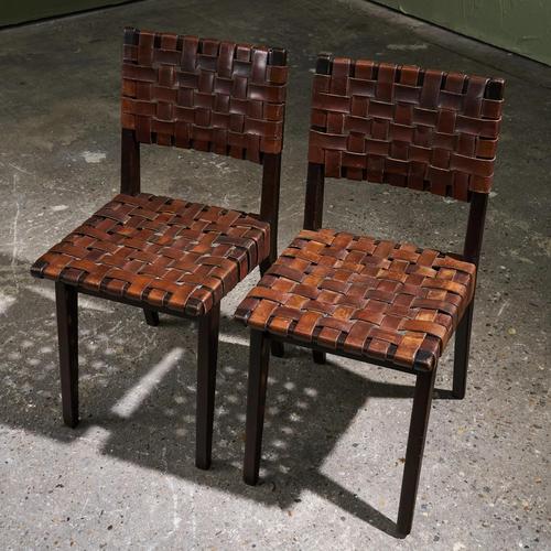 1940s Chairs in Cognac Leather and Stained Oak from Jens Risom, United States, 1940s, Set of 2 For Sale - Image 5 of 11