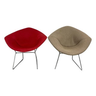 Mid 20th Century Pair Harry Bertoia Knoll Diamond Lounge Chairs Original Covers MCM Vintage For Sale