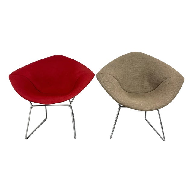 Mid 20th Century Pair Harry Bertoia Knoll Diamond Lounge Chairs Original Covers MCM Vintage For Sale