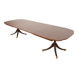 Kindel Furniture Georgian Mahogany Double Pedestal Extension Dining Table, Newly Refinished For Sale