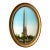 Antique Reverse-Painted Washington Monument Glass Plaque in Oval Brass Frame, Circa 1900 For Sale