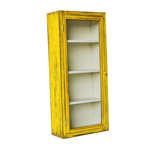 Vintage Wall Unit with Meshwire For Sale