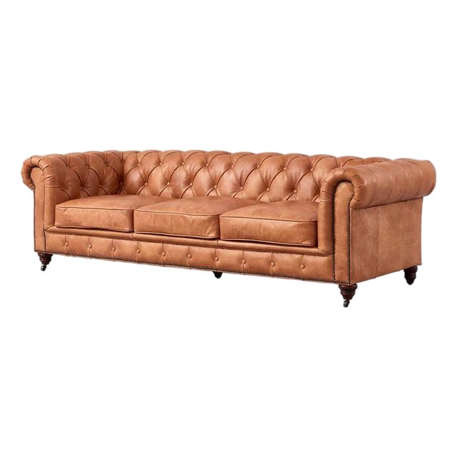 Century Chesterfield Sofa - Light Chestnut Leather For Sale