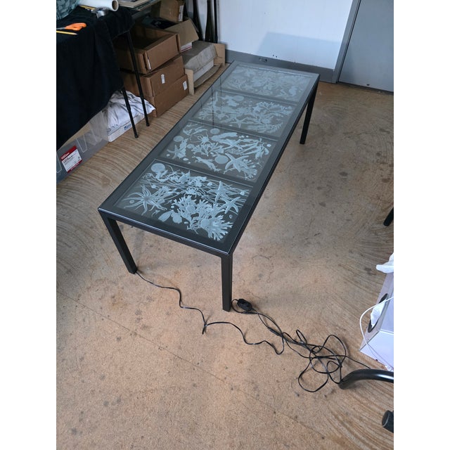 Hand Engraved Sea Life Glass and Metal Coffee Table For Sale - Image 13 of 15