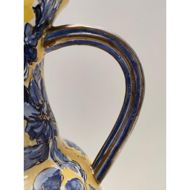 Vintage Handmade Yellow and Blue Glazed Ceramic Amphora Vase by Zulimo Aretini, Italy, 1950s For Sale - Image 9 of 15