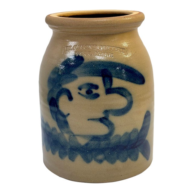 Vintage Stoneware Jar With Man in the Moon From Beaumont Pottery in York, Maine. For Sale