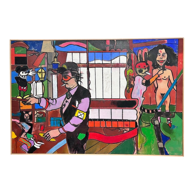 Circa 1993-95 Richard Merkin "The Archivist" Oil on Canvas Art Work, Signed For Sale