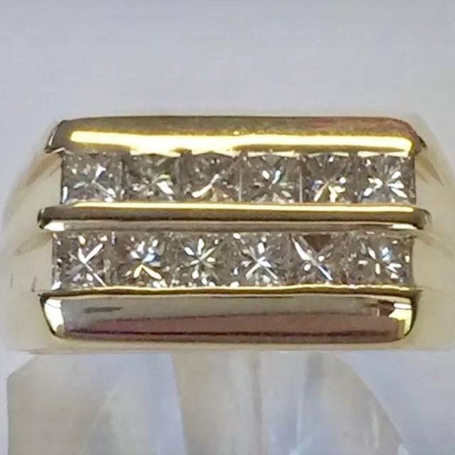 2010s Diamond Ring 14k Yellow Gold 2 TCW Princess Cut Unisex Certified, Size 9.25 For Sale - Image 5 of 11