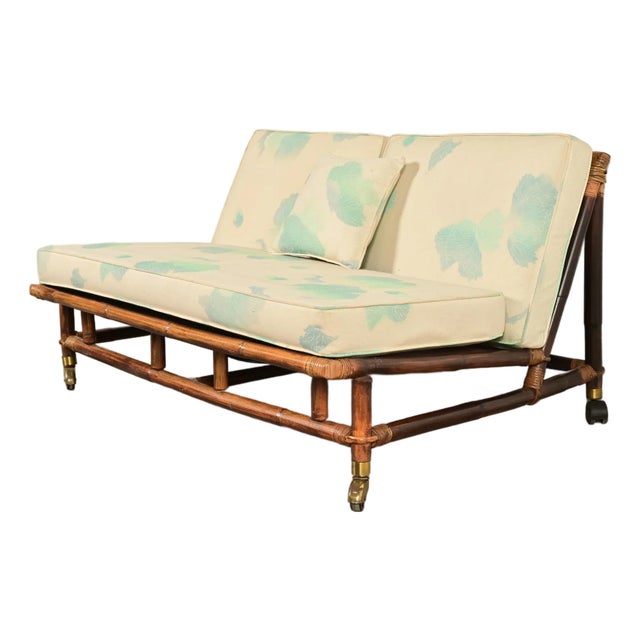 John Wisner for Ficks Reed Mid-Century Hollywood Regency Bamboo Rattan Loveseat, 1950s For Sale